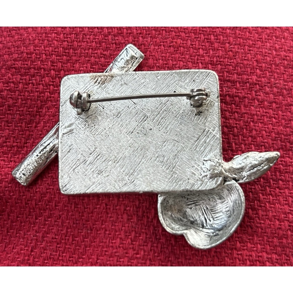 Vintage Lucite Over Enamel "I Love To Teach" Brooch Pin w/Apple Blackboard Ruler - Picture 2 of 4